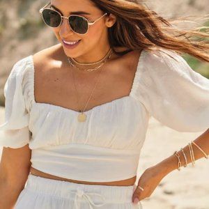 Abercrombie A&F Cropped Crinkle Set (Top Only) White